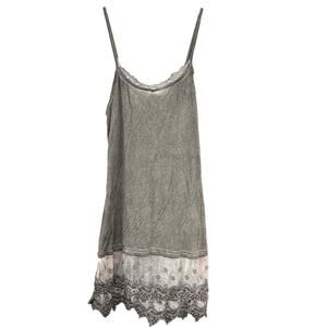Kaktus Gray Long Layering Cami Tank Top Y2K 90s Lace Scalloped XL Preppy